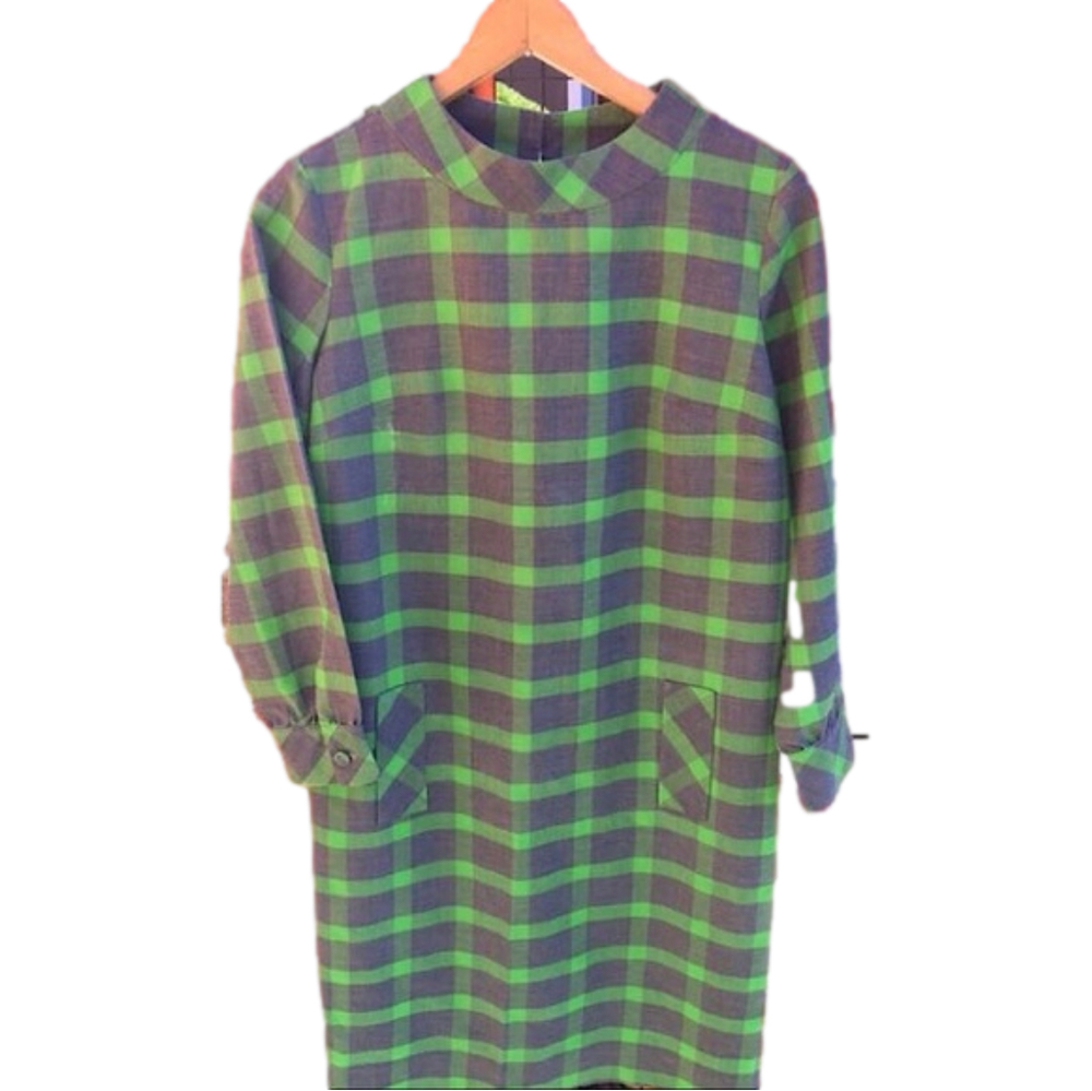 Vintage green plaid dress-B-20 L-40
